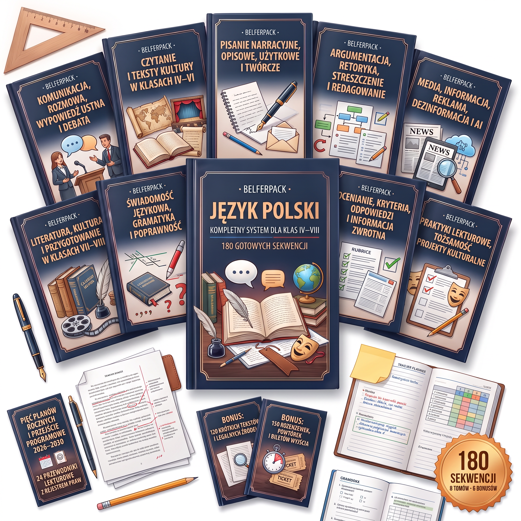 BelferPack Język Polski: 8 tomów i 6 bonusów dla klas IV–VIII