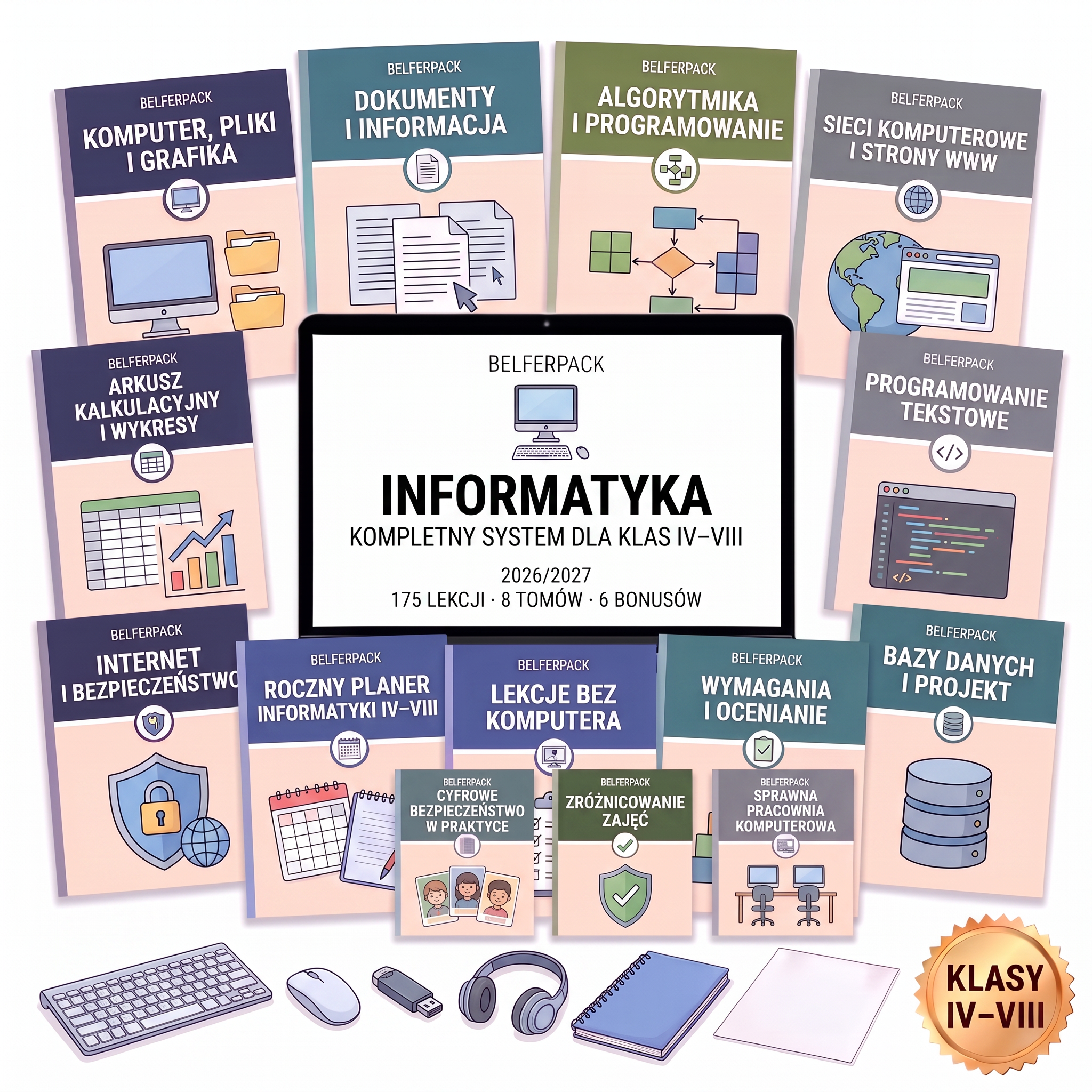 BelferPack: Informatyka - kompletny system dla klas IV-VIII: 175 lekcji, 8 tomów, 6 bonusów